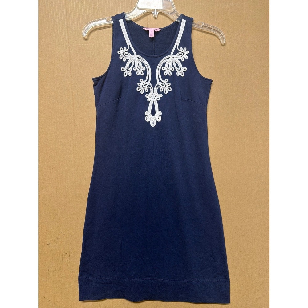 Lilly Pulitzer Navy Blue Soutache Embroidered Sleeveless Shift Dress‎ XS - Picture 3 of 11